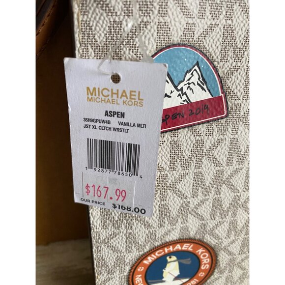 Michael Kors Aspen XL Wristlet MK Vanilla Ski Patch Zip Clutch NWT - Picture 5 of 14